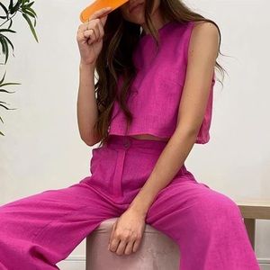 Hot Pink Fuchsia Crop Summer Tank Top boxy fit Size Medium